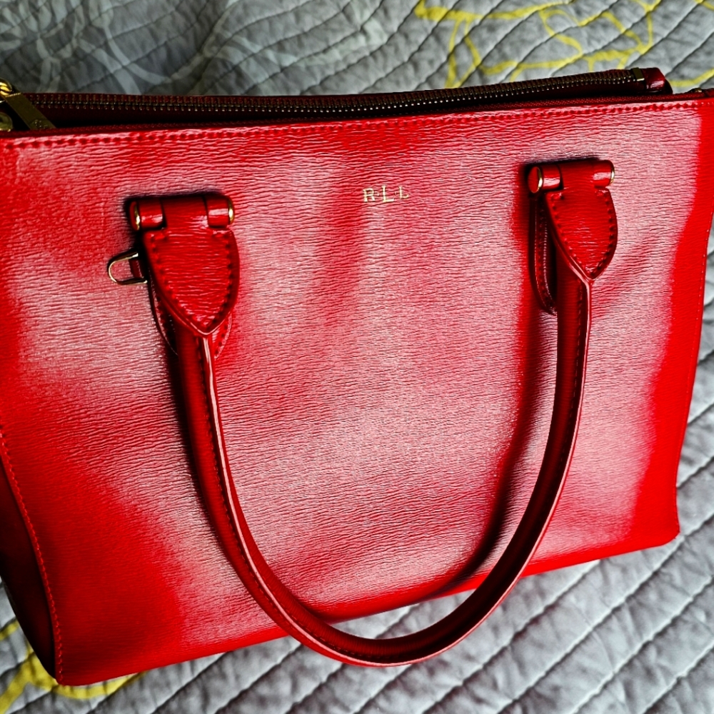 Ralph Lauren purse Bag Handbag leather red fits laptop
